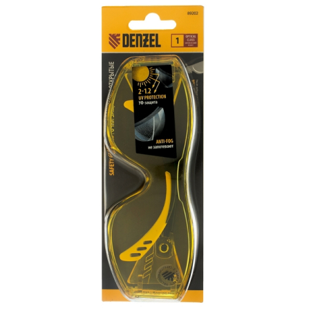 Очки защитные открытые, поликарбонатные, увеличенная желтая линза, DENZEL 89202