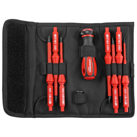 Отвертка диэлектрическая со сменными стрежнями в наборе, 9 предметов, Jonnesway DV15109S