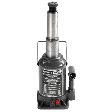 Домкрат бутылочный гидравлический, 12 т, с телескопическим штоком, KRAFTWELL KRWBJT12