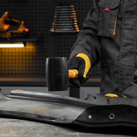 Киянка резиновая, 450 г, черная, фибергласовая рукоятка, DENZEL 11144