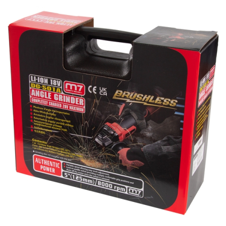 Аккумуляторная угловая шлифовальная машина (УШМ), 125 мм, 18 В, комплект, MIGHTY SEVEN DG-501A