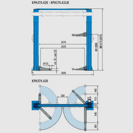 Подъемник автомобильный двухстоечный электрогидравлический, 4,2 тонны, RAVAGLIOLI KPH370.42K (380V)