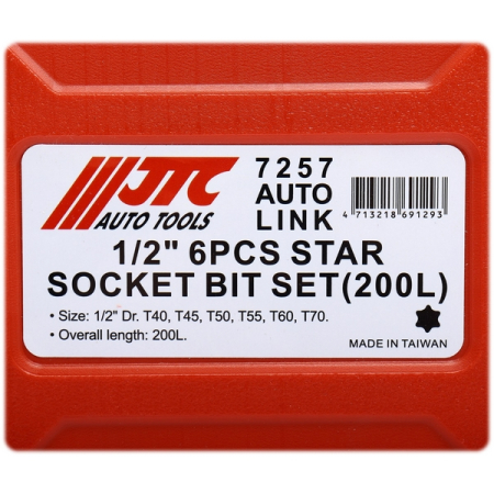 Набор бит-головок 1/2" TORX T40-T70, L=200 мм, 6 предметов, JTC-7257