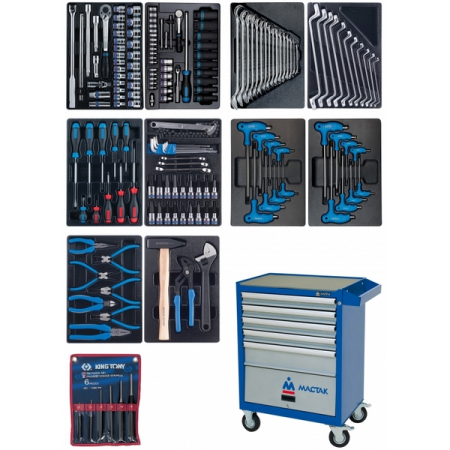 KING TONY 932-000AMB Набор инструментов в синей тележке, 173 предмета KING TONY 932-000AMB Набор инструментов в синей тележке, 173 предмета