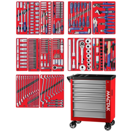 Набор инструментов "ПРОФИ" в красной тележке, 299 предметов MACTAK 50-07299R