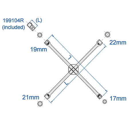 Ключ балонный крестообразный 400 мм 17, 19, 21, 22 мм King Tony 19911722