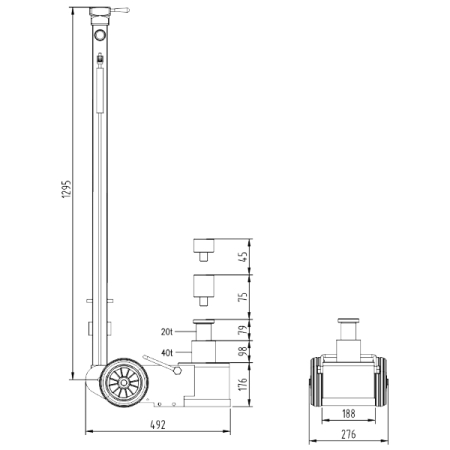 Домкрат подкатной пневмогидравлический, 40/20 т, SNIT S40-2Е