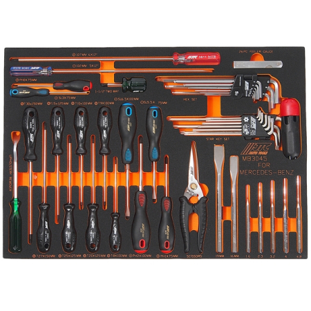 Набор слесарно-монтажных инструментов (Mercedes) в ложементе, 45 предметов, JTC-MB3045