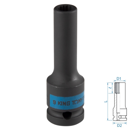 KING TONY 443009M Головка торцевая ударная глубокая двенадцатигранная 1/2", 9 мм KING TONY 443009M Головка торцевая ударная глубокая двенадцатигранная 1/2", 9 мм