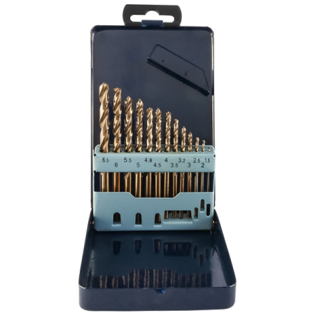 Набор спиральных сверл по металлу HSS Co, 1.5-6.5 мм, в металлическом кейсе, 13 шт, THORVIK TDBS13K5