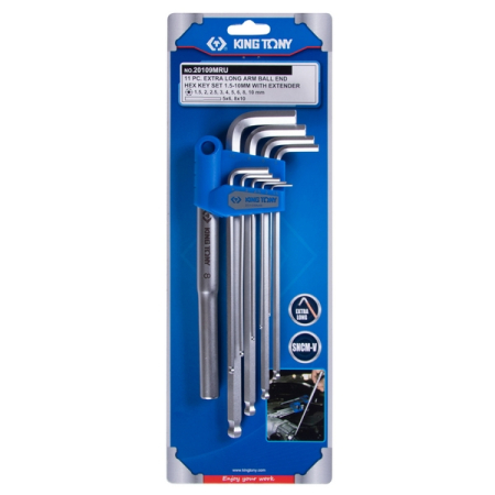 KING TONY 20109MRU Набор Г-образных шестигранников 1,5-10 мм, длинные, с шаровым окончанием, 11 предметов