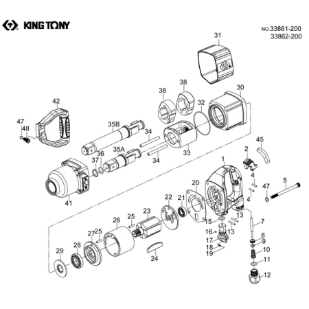 Ремкомплект для гайковертов 33861-200 и 33862-200, комплект (10,11,15,18,19,20,24(6 шт),32,36,37) KING TONY 33861-ATK
