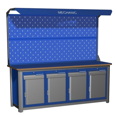 Верстак промышленный четырехтумбовый с экраном и освещением Верстакофф MECHANIC-М20.1111Э2С