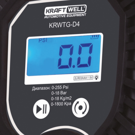 Пистолет для подкачки шин с цифровым манометром, 18 бар, KraftWell KRWTG-D4