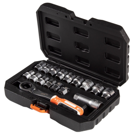 Набор 12-гранных торцевых головок со сквозным отверстием, HEX 19 мм, 10-24 мм, с принадлежностями, 17 предметов, AFFIX AF01917C