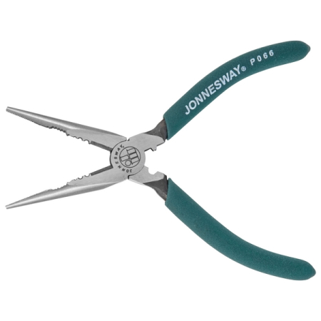 Длинногубцы прямые, многофункциональные, с ПВХ рукоятками, 160 мм Jonnesway P066