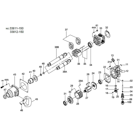 Ремкомплект для гайковерта 33812-150, ось удлиненная комплект (38В,48,49) KING TONY 33812-ATK4