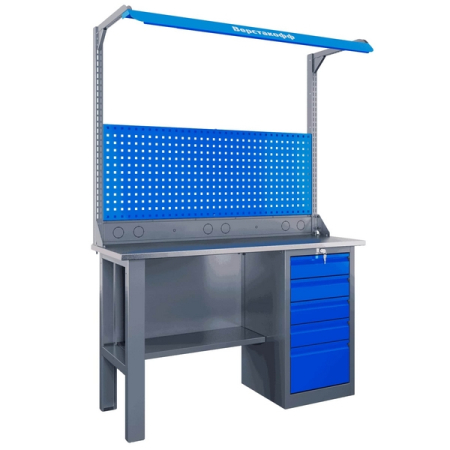 Верстак слесарный гаражный однотумбовый, экран, освещение, Верстакофф  SLF 141.15.2-1FR