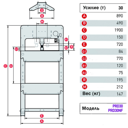 Пресс гидравлический с ручным приводом, напольный, 30 т, MEGA PRD30 Grey Пресс гидравлический с ручным приводом, напольный, 30 т, MEGA PRD30 Grey