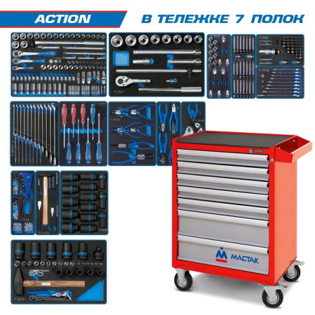 KING TONY 934-327AMR Набор инструментов “ACTION” в красной тележке, 327 предметов