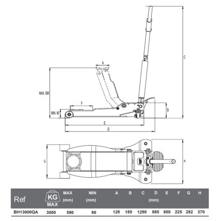 BAHCO BH13000QA Подкатной гидравлический домкрат, 3 тонны