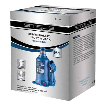 Домкрат гидравлический бутылочный телескопический, 6 т, 180-410 мм, Stels 51149