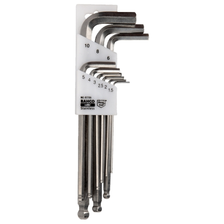 BAHCO BE-9770I Набор Г-образных шестигранников из нержавеющей стали, удлиненных, с шаровыми наконечниками, 1,5-10 мм, 9 предметов
