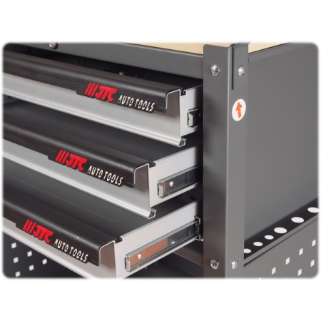 Тележка инструментальная, 3 ящика и открытый отсек, серая JTC-5516 Тележка инструментальная, 3 ящика и открытый отсек, серая JTC-5516