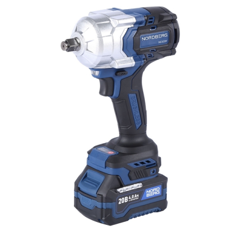 NORDBERG NE808K Гайковерт аккумуляторный, 1/2", 1000Нм, 20В, с двумя 4А акк. и зар. уст-вом, кейс