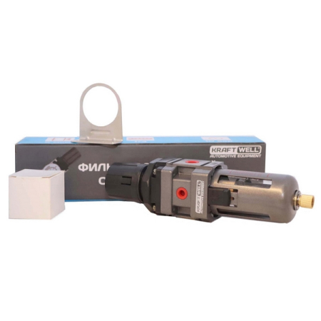 Фильтр-влагоотделитель воздушный с редуктором 1/4", 16 бар, серия STD, KraftWell KRW-FLR14W