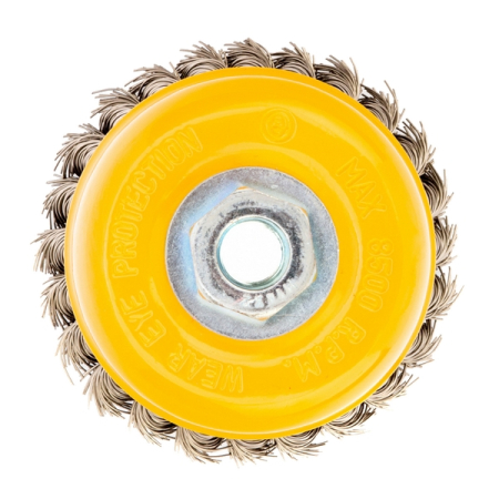 Щетка для УШМ чашка, 100 мм, крученая нержавеющая проволока 0.5 мм, М14, DENZEL 746283
