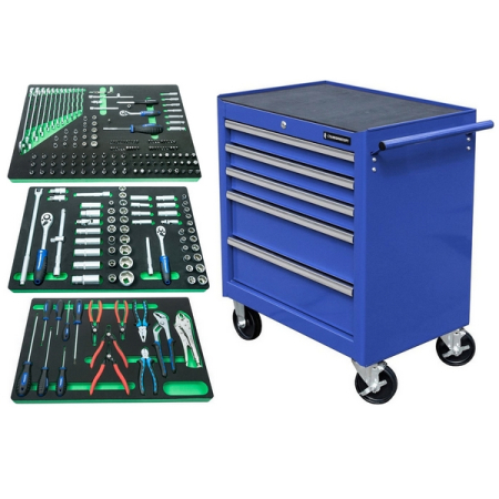 Тележка с инструментом, 5 ящиков, синяя, 232 предмета, СтанкоИмпорт BTD-271051CIS BLU 232