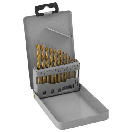 Набор спиральных сверл по металлу HSS TiN, 1.5-6.5 мм, в металлическом кейсе, 13 шт, THORVIK TDBS13