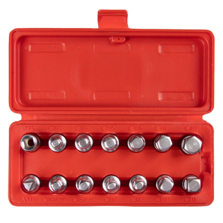 Набор насадок для пробок слива масла, 3/8”, 14 предметов, МАСТАК 103-48014C Набор насадок для пробок слива масла, 3/8”, 14 предметов, МАСТАК 103-48014C