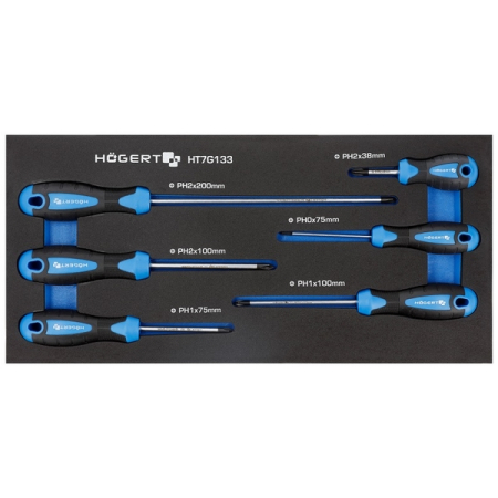 Набор крестовых отверток Phillips, 6 шт, ложемент EVA, HOEGERT HT7G133