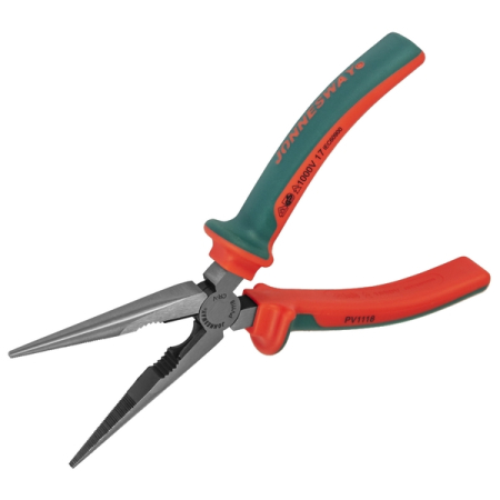 Длинногубцы диэлектрические прямые с двухкомпонентными рукоятками, 200 мм, Jonnesway PV1118