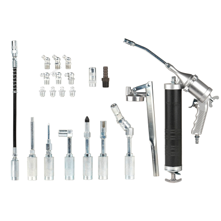 Nordberg NO3404 Шприц плунжерный пневматический для густой смазки, с поворотом рукоятки, 400 мл, с насадками в кейсе