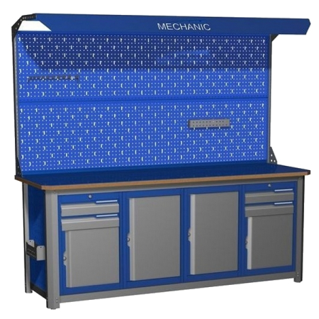 Верстак промышленный четырехтумбовый с экраном и освещением Верстакофф MECHANIC-М20.2002Э2С