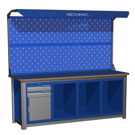 Верстак промышленный четырехтумбовый с экраном и освещением Верстакофф MECHANIC-М20.2ПС2ПС2ПС2Э2С