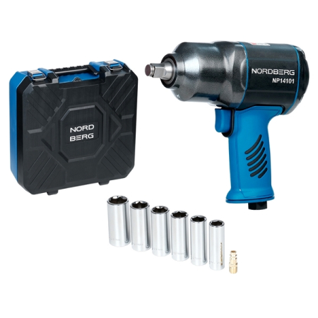 NORDBERG NP14101K Пневмогайковерт ударный 1/2", 1300 Нм, с головками в кейсе