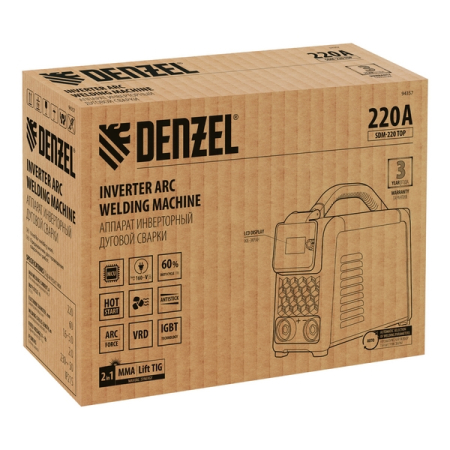 Аппарат инверторный дуговой сварки, 220 А, Denzel SDM-220 Top