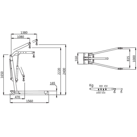 Кран гидравлический гаражный складной, грузоподъемность 1000 кг ОМА 590