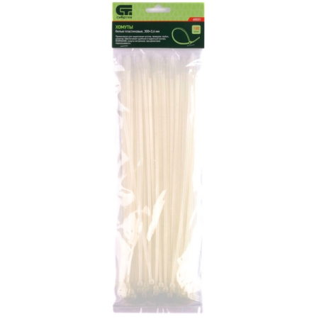 Хомуты пластиковые, 300x3.6 мм, белые, 100 шт, Сибртех 45531 Хомуты пластиковые, 300x3.6 мм, белые, 100 шт, Сибртех 45531