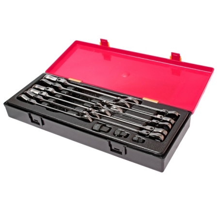 Набор ключей комбинированных трещоточных шарнирных, 8-19 мм, 14 предметов, JTC-K6142