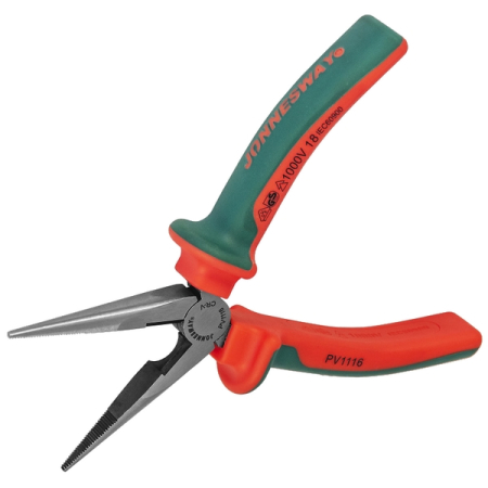 Длинногубцы диэлектрические прямые с двухкомпонентными рукоятками, 160 мм, Jonnesway PV1116