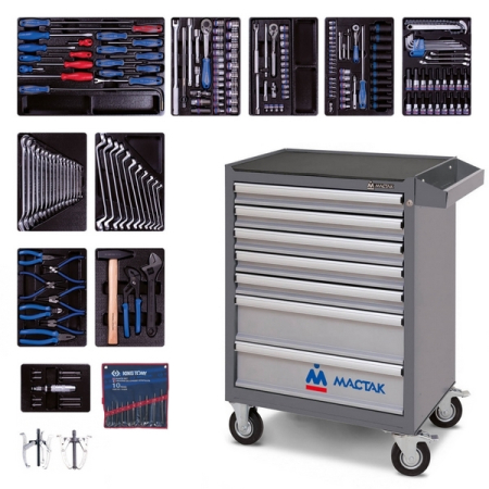 KING TONY 934-100AMG Набор инструментов в серой тележке, 204 предмета