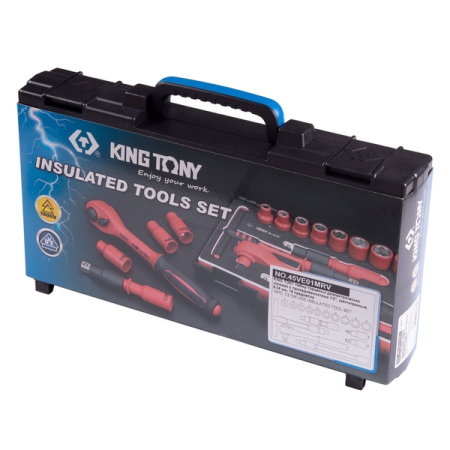 KING TONY 45VE01MRV Набор торцевых диэлектрических головок с принадлежностями 1/2", шестигранные, 8-24 мм, 16 предметов