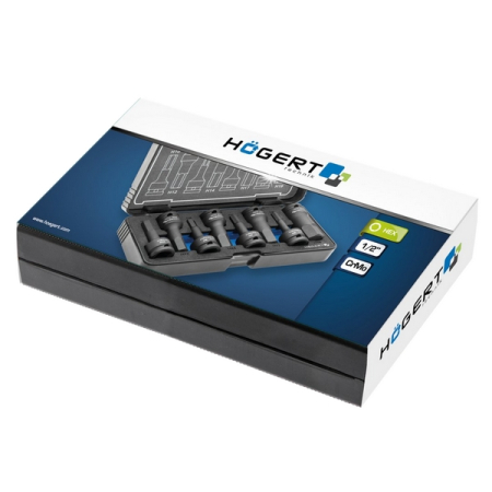 Набор ударных торцевых насадок HEX, 1/2", H6-H19, 8 шт, HOEGERT HT6R004