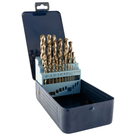 Набор спиральных сверл по металлу HSS Co, 1.0-13.0 мм, в металлическом кейсе, 25 шт, THORVIK TDBS25K5