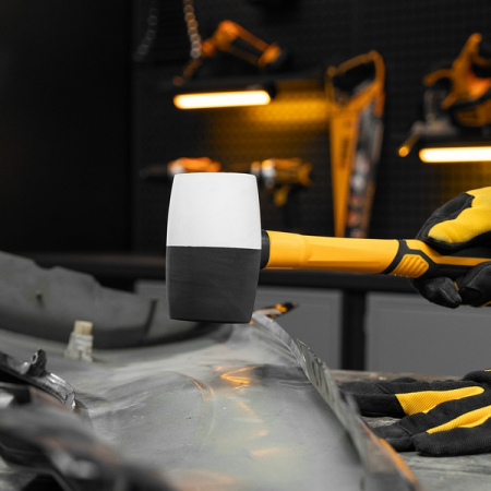 Киянка резиновая, 450 г, черно-белая, фибергласовая рукоятка, DENZEL 11102